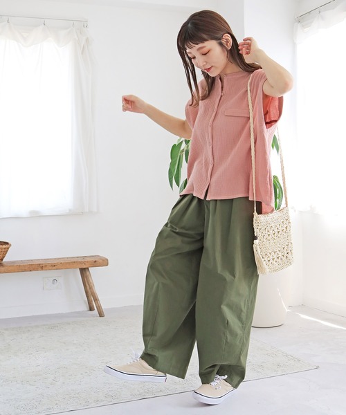 Crisp（クリスプ）の「バイカラーステッチダブルガーゼブラウス（シャツ/ブラウス・レディース・ピンク/イエロー/アイボリー・FREE）」の14枚目の写真