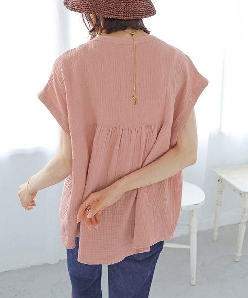 Crisp（クリスプ）の「バイカラーステッチダブルガーゼブラウス（シャツ/ブラウス・レディース・ピンク/イエロー/アイボリー・FREE）」の4枚目の写真