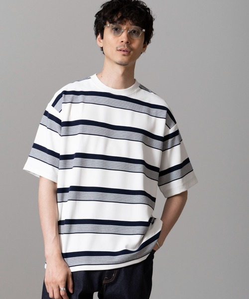 NANO universe(ナノユニバース)の「マルチボーダークルーネックTシャツ(Tシャツ/カットソー・メンズ・ブラック/ホワイト・L/M)」の2枚目の写真