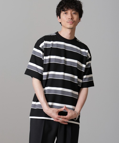 NANO universe(ナノユニバース)の「マルチボーダークルーネックTシャツ(Tシャツ/カットソー・メンズ・ブラック/ホワイト・L/M)」の10枚目の写真