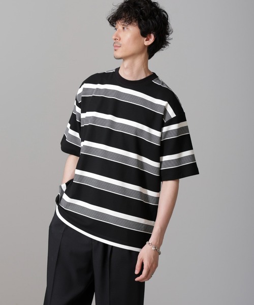 NANO universe(ナノユニバース)の「マルチボーダークルーネックTシャツ(Tシャツ/カットソー・メンズ・ブラック/ホワイト・L/M)」の9枚目の写真