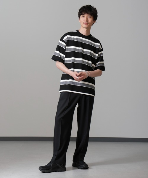 NANO universe(ナノユニバース)の「マルチボーダークルーネックTシャツ(Tシャツ/カットソー・メンズ・ブラック/ホワイト・L/M)」の6枚目の写真
