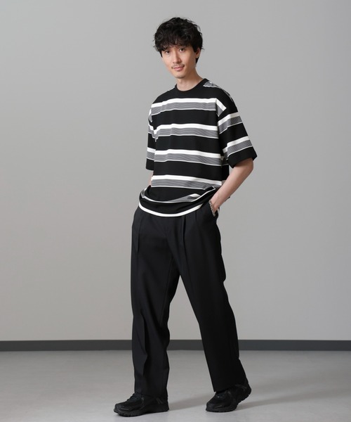 NANO universe(ナノユニバース)の「マルチボーダークルーネックTシャツ(Tシャツ/カットソー・メンズ・ブラック/ホワイト・L/M)」の3枚目の写真