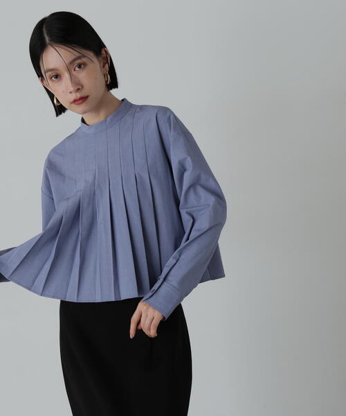 N.(N. Natural Beauty Basic)(エヌエヌナチュラルビューティーベーシック)の「◆スタンドカラーショートタックブラウス(シャツ/ブラウス・レディース・ホワイト/ブラック/ブルー・MEDIUM)」の3枚目の写真