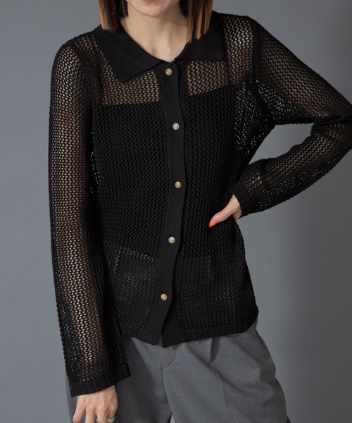 【セール】メッシュ長袖ニットポロシャツ（ニット/セーター）｜each（イーチ）