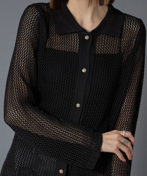 【セール】メッシュ長袖ニットポロシャツ（ニット/セーター）｜each（イーチ）