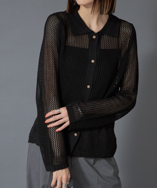 【セール】メッシュ長袖ニットポロシャツ（ニット/セーター）｜each（イーチ）