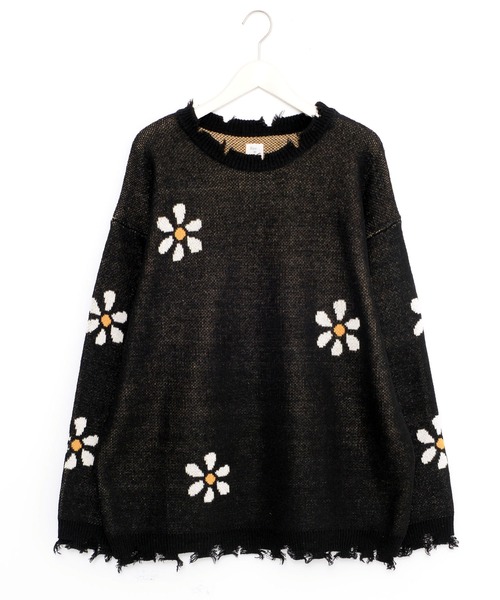 Revo. ヴィンテージディテール ダメージ加工 フラワージャガード ルーズニット プルオーバー（ニット/セーター）｜Revo.（レボ）