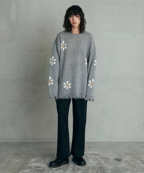 Revo. ヴィンテージディテール ダメージ加工 フラワージャガード ルーズニット プルオーバー（ニット/セーター）｜Revo.（レボ）