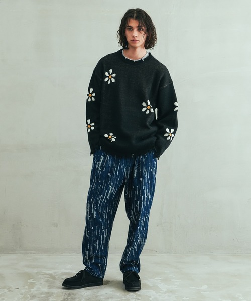 Revo. ヴィンテージディテール ダメージ加工 フラワージャガード ルーズニット プルオーバー（ニット/セーター）｜Revo.（レボ）