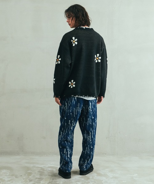 Revo. ヴィンテージディテール ダメージ加工 フラワージャガード ルーズニット プルオーバー（ニット/セーター）｜Revo.（レボ）