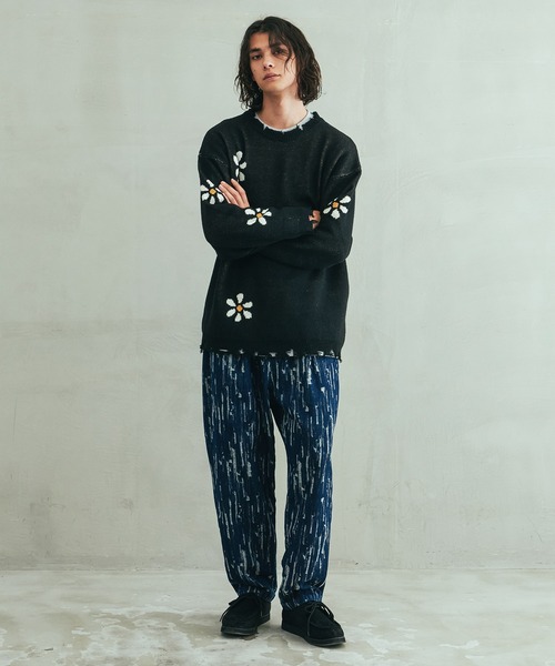 Revo. ヴィンテージディテール ダメージ加工 フラワージャガード ルーズニット プルオーバー（ニット/セーター）｜Revo.（レボ）