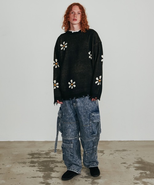 Revo. ヴィンテージディテール ダメージ加工 フラワージャガード ルーズニット プルオーバー（ニット/セーター）｜Revo.（レボ）