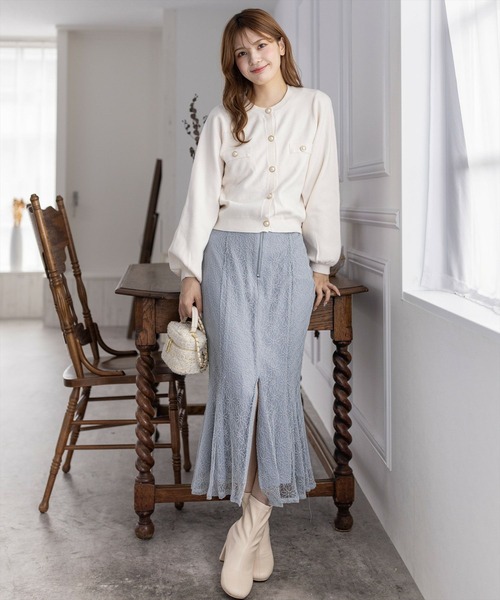 clear（クリア）の「【低身長用サイズ有】花柄レースマーメイドスカート [エレガンスコーデ スタイルアップ 骨格ウェーブ]≪再入荷≫（スカート・レディース・ブルーグレー/ブラック/ピンクベージュ・F/XS）」の5枚目の写真