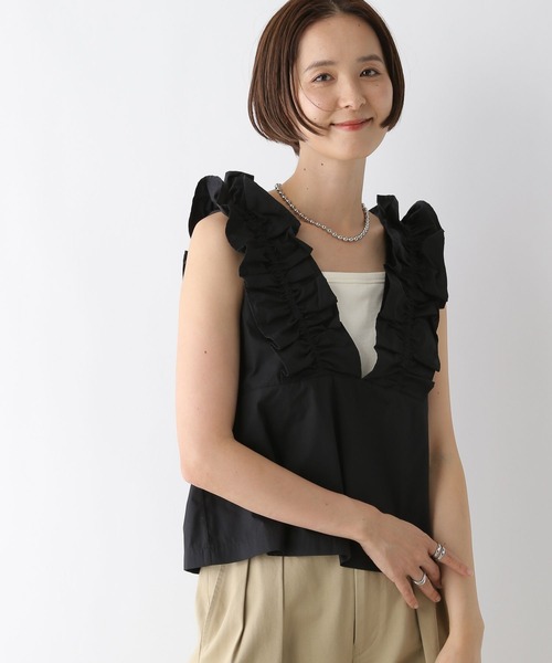 LEPSIM(レプシィム)の「深Vフリルノースリーブブラウス 142950(シャツ/ブラウス・レディース・グレイッシュベージュ/ブラック・FREE)」の14枚目の写真