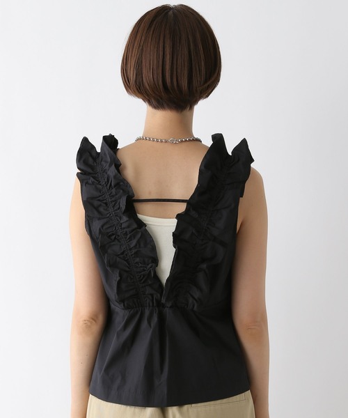 LEPSIM(レプシィム)の「深Vフリルノースリーブブラウス 142950(シャツ/ブラウス・レディース・グレイッシュベージュ/ブラック・FREE)」の6枚目の写真