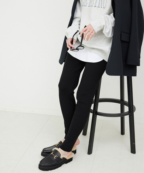 SLOBE IENA（スローブイエナ）の「ウォッシャブルニットレギンス（レギンス/スパッツ・レディース・チャコールグレー/ブラック・FREE）」の10枚目の写真