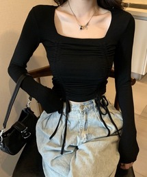 スクエアネックドロストトップス