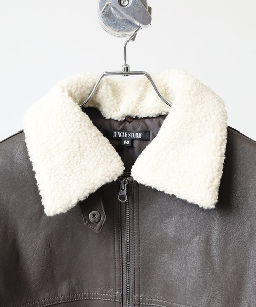 SUGGESTION(サジェッション)の「Fake leather blouson with boa collar / ボア衿脱着 G1 PUレザーブルゾン unisex(ブルゾン・メンズ・ブラック/ブラウン・M/L)」の14枚目の写真