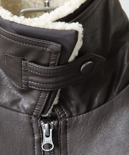 SUGGESTION(サジェッション)の「Fake leather blouson with boa collar / ボア衿脱着 G1 PUレザーブルゾン unisex(ブルゾン・メンズ・ブラック/ブラウン・M/L)」の19枚目の写真