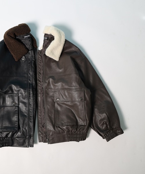 SUGGESTION(サジェッション)の「Fake leather blouson with boa collar / ボア衿脱着 G1 PUレザーブルゾン unisex(ブルゾン・メンズ・ブラック/ブラウン・M/L)」の21枚目の写真