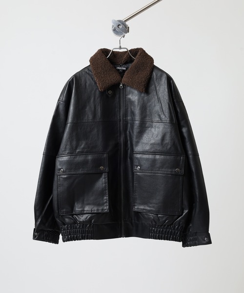 SUGGESTION(サジェッション)の「Fake leather blouson with boa collar / ボア衿脱着 G1 PUレザーブルゾン unisex(ブルゾン・メンズ・ブラック/ブラウン・M/L)」の3枚目の写真