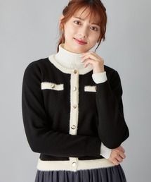 もっちりタッチフェザー配色ニットカーデ