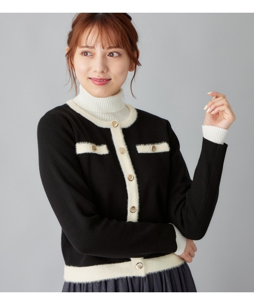 alotta(アロッタ)の「もっちりタッチフェザー配色ニットカーデ(カーディガン/ボレロ・レディース・ブラック/ライトブルー・M/LL/L)」の4枚目の写真