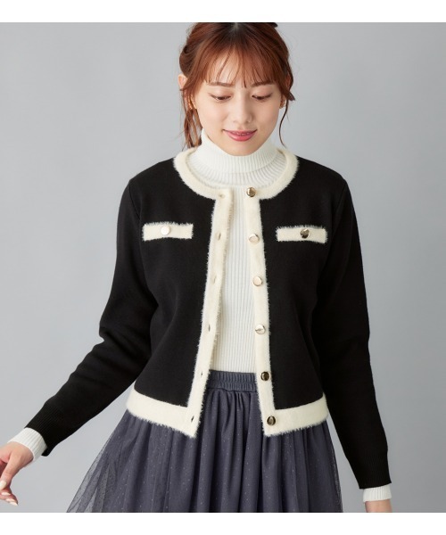 alotta(アロッタ)の「もっちりタッチフェザー配色ニットカーデ(カーディガン/ボレロ・レディース・ブラック/ライトブルー・M/LL/L)」の8枚目の写真