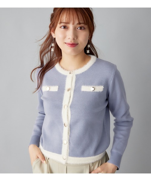 alotta(アロッタ)の「もっちりタッチフェザー配色ニットカーデ(カーディガン/ボレロ・レディース・ブラック/ライトブルー・M/LL/L)」の15枚目の写真