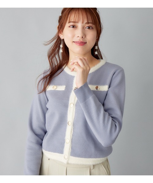 alotta(アロッタ)の「もっちりタッチフェザー配色ニットカーデ(カーディガン/ボレロ・レディース・ブラック/ライトブルー・M/LL/L)」の16枚目の写真