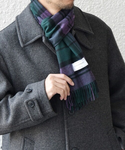 SHIPS any(シップス エニィ)の「【WEB限定】SHIPS any: カシミヤ シングル チェック ストール◇(ストール/ショール・メンズ・チャコールグレー/コバルトブルー・ONE SIZE)」の5枚目の写真