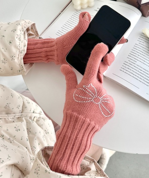 セール】【スマホ対応】ラインストーンリボンロンググローブ（手袋