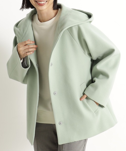 FOUND GOOD（ファウンドグッド）の「ウーリーテックフードコート（その他アウター・レディース・グリーン系2/ブラウン系3/アイボリー/ブラック/グレー系5・L/M/S）」の2枚目の写真