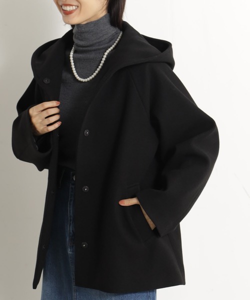 FOUND GOOD（ファウンドグッド）の「ウーリーテックフードコート（その他アウター・レディース・グリーン系2/ブラウン系3/アイボリー/ブラック/グレー系5・L/M/S）」の8枚目の写真