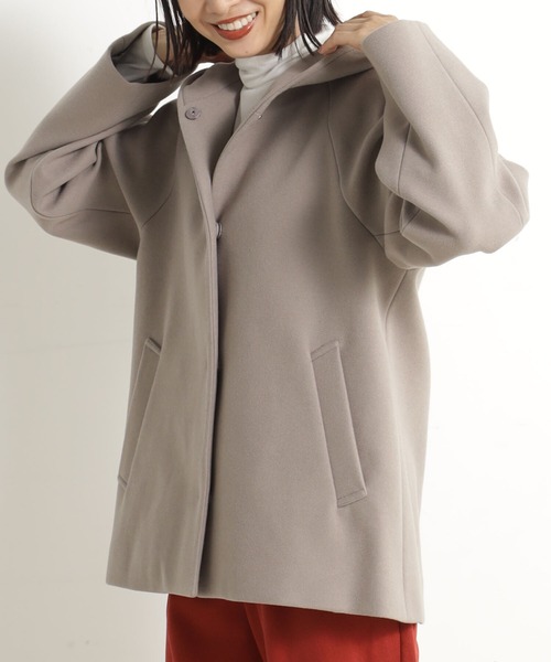 FOUND GOOD（ファウンドグッド）の「ウーリーテックフードコート（その他アウター・レディース・グリーン系2/ブラウン系3/アイボリー/ブラック/グレー系5・L/M/S）」の15枚目の写真