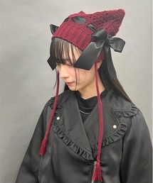 axes femme POETIQUE | サテンリボン猫耳ニット帽(ニットキャップ/ビーニー)