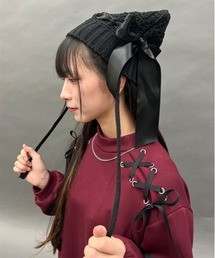 axes femme POETIQUE | サテンリボン猫耳ニット帽(ニットキャップ/ビーニー)