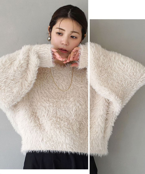 MIMIMEMETE（ミミメメット）の「DOUGHY SHAGGY KNIT［Vネックプルオーバー］（ニット/セーター・レディース・アイボリー/サックスブルー/レッド/ブラック・フリー）」の8枚目の写真