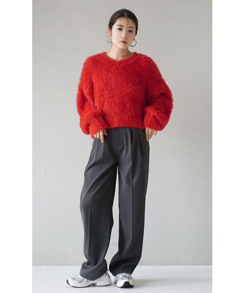 MIMIMEMETE（ミミメメット）の「DOUGHY SHAGGY KNIT［Vネックプルオーバー］（ニット/セーター・レディース・アイボリー/サックスブルー/レッド/ブラック・フリー）」の9枚目の写真