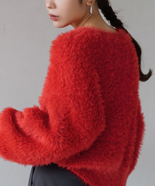 MIMIMEMETE（ミミメメット）の「DOUGHY SHAGGY KNIT［Vネックプルオーバー］（ニット/セーター・レディース・アイボリー/サックスブルー/レッド/ブラック・フリー）」の15枚目の写真