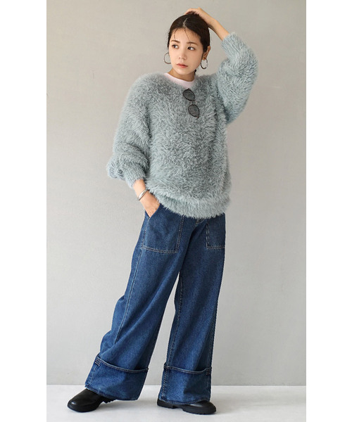 MIMIMEMETE（ミミメメット）の「DOUGHY SHAGGY KNIT［Vネックプルオーバー］（ニット/セーター・レディース・アイボリー/サックスブルー/レッド/ブラック・フリー）」の17枚目の写真