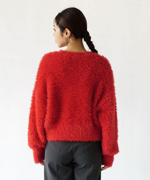 MIMIMEMETE（ミミメメット）の「DOUGHY SHAGGY KNIT［Vネックプルオーバー］（ニット/セーター・レディース・アイボリー/サックスブルー/レッド/ブラック・フリー）」の12枚目の写真