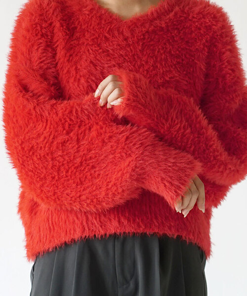 MIMIMEMETE（ミミメメット）の「DOUGHY SHAGGY KNIT［Vネックプルオーバー］（ニット/セーター・レディース・アイボリー/サックスブルー/レッド/ブラック・フリー）」の14枚目の写真
