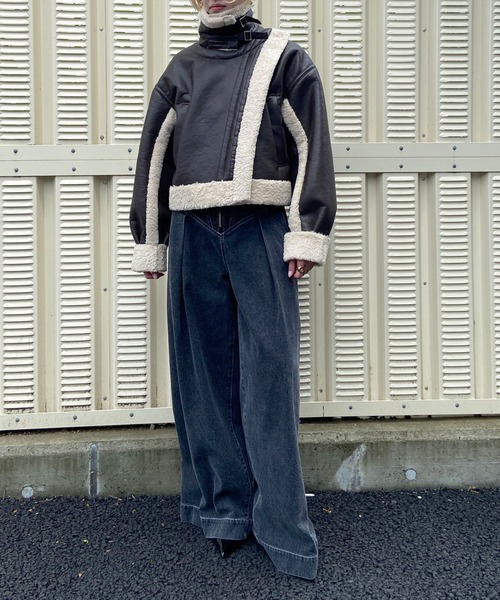 セール】IMITATION MOUTON CROPPED RIDERS JACKET / イミテーション