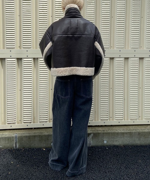 セール】IMITATION MOUTON CROPPED RIDERS JACKET / イミテーション