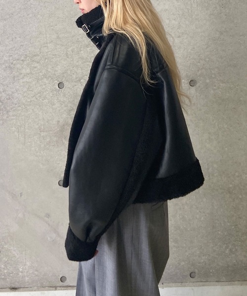 THINGS THAT MATTER（シングス ザット マター）の「IMITATION MOUTON CROPPED RIDERS JACKET / イミテーションムートンクロップドライダースジャケット（ライダースジャケット・レディース・ブラック/ブラウン・FREE）」の16枚目の写真