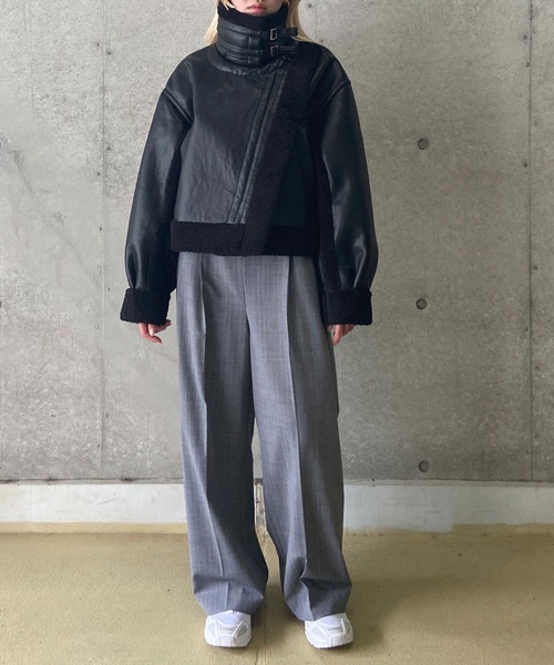 セール】IMITATION MOUTON CROPPED RIDERS JACKET / イミテーション