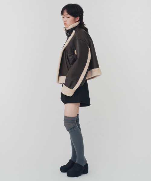 THINGS THAT MATTER（シングス ザット マター）の「IMITATION MOUTON CROPPED RIDERS JACKET / イミテーションムートンクロップドライダースジャケット（ライダースジャケット・レディース・ブラック/ブラウン・FREE）」の6枚目の写真