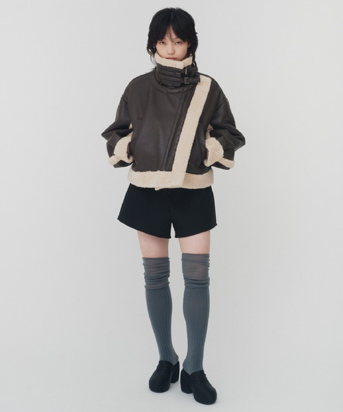 THINGS THAT MATTER（シングス ザット マター）の「IMITATION MOUTON CROPPED RIDERS JACKET / イミテーションムートンクロップドライダースジャケット（ライダースジャケット・レディース・ブラック/ブラウン・FREE）」の5枚目の写真